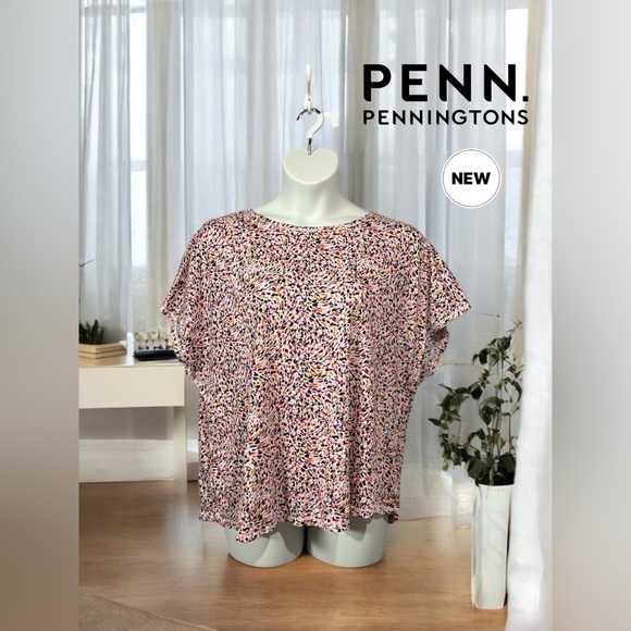 NWOT, Penningtons, Plus Size Sport T-Shirt with Print, 2X, Multicolor 🏃‍♀️‍➡️ - Picture 1 of 8